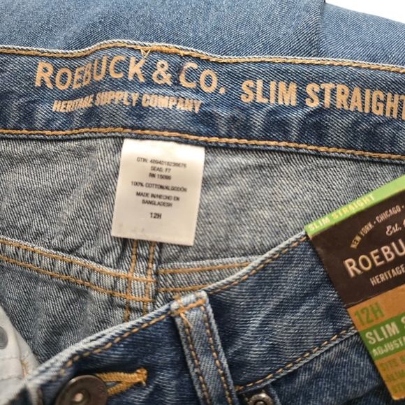 Roebuck & Co Slim Straight Leg Blue Denim Jean Adjustable Waist  Boy Sz 12 Husky - Picture 7 of 9